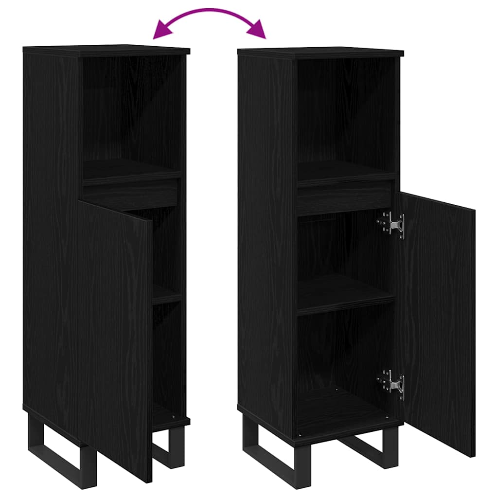 Badezimmer Schrank Schwarz Eichen-Optik 30 x 30 x 100 cm