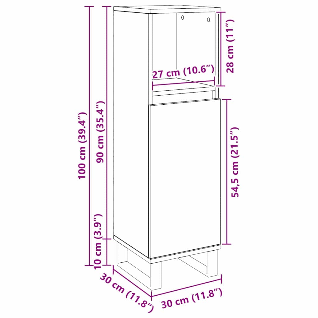 Badezimmer Schrank Schwarz Eichen-Optik 30 x 30 x 100 cm