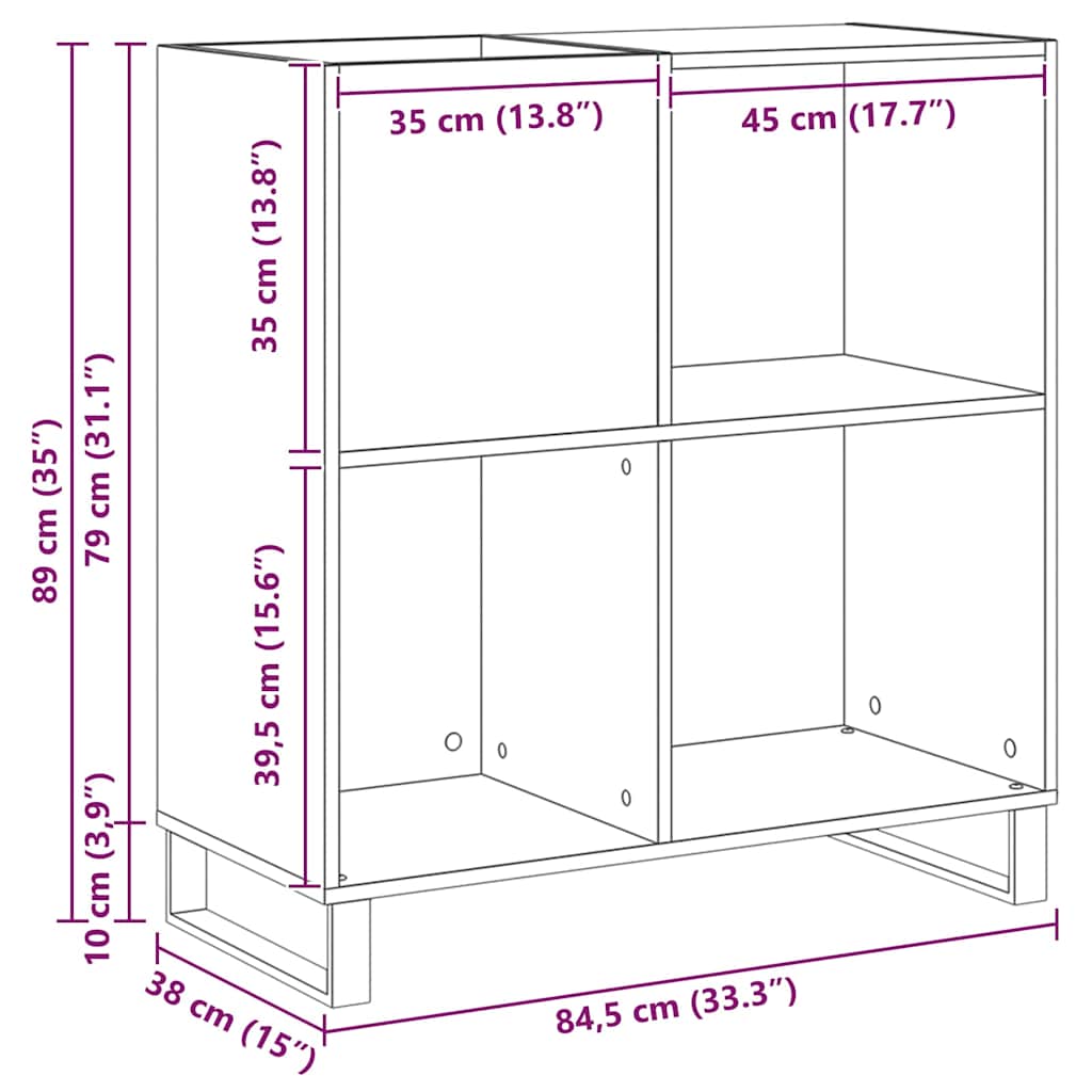 Schallplattenschrank mit Regal Artisan-Eiche 85 x 38 x 89 cm