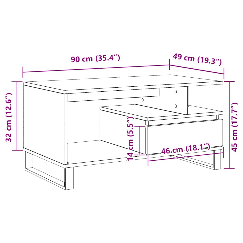 Couchtisch Schwarze Eiche 90 x 49 x 45 cm Holzwerkstoff