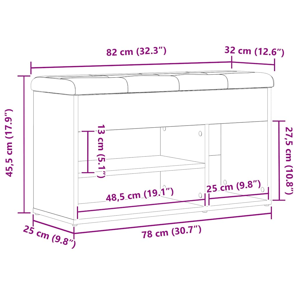 Schuhbank mit Speicher Schwarz 80 x 30 x 45 cm Holzwerkstoff