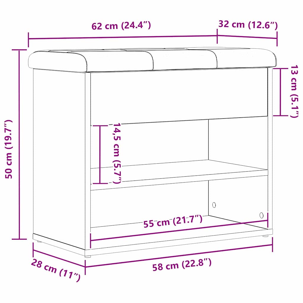Schuhbank mit Speicher Schwarz 60 x 30 x 48 cm Holzwerkstoff