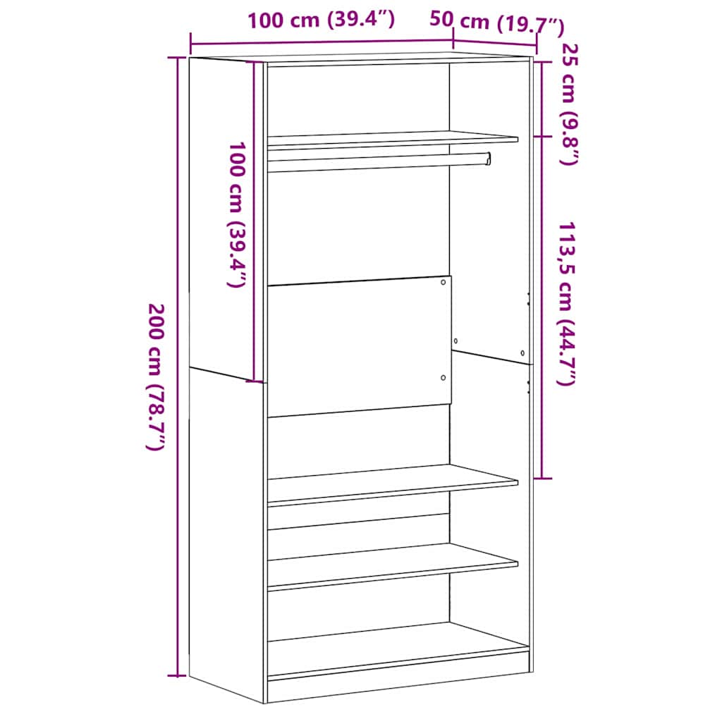 Kleiderschrank mit Regal Schwarz Eichen-Optik 100 x 50 x 200 cm