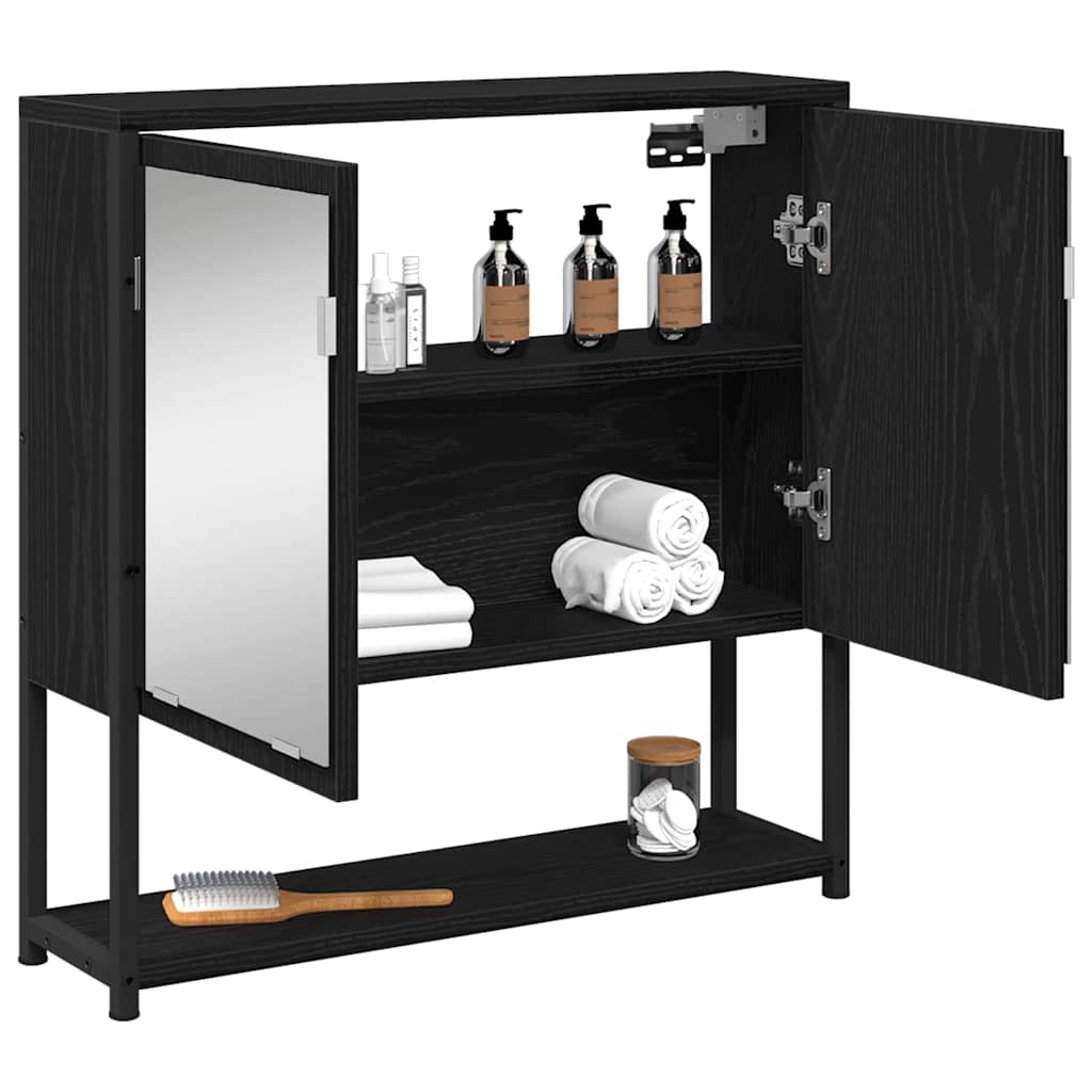 Badezimmerspiegelschrank mit Tür Schwarze Eiche 60 x 16 x 60 cm