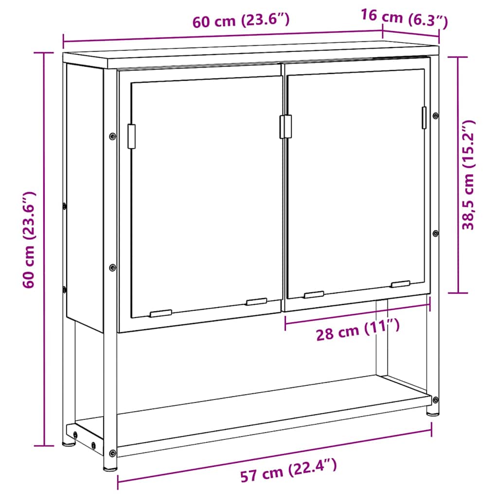 Badezimmerspiegelschrank mit Tür Schwarze Eiche 60 x 16 x 60 cm