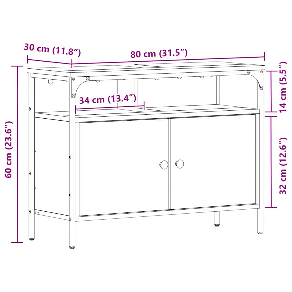 Waschbeckenunterschrank mit Tür Schwarze Eiche 80 x 30 x 60 cm