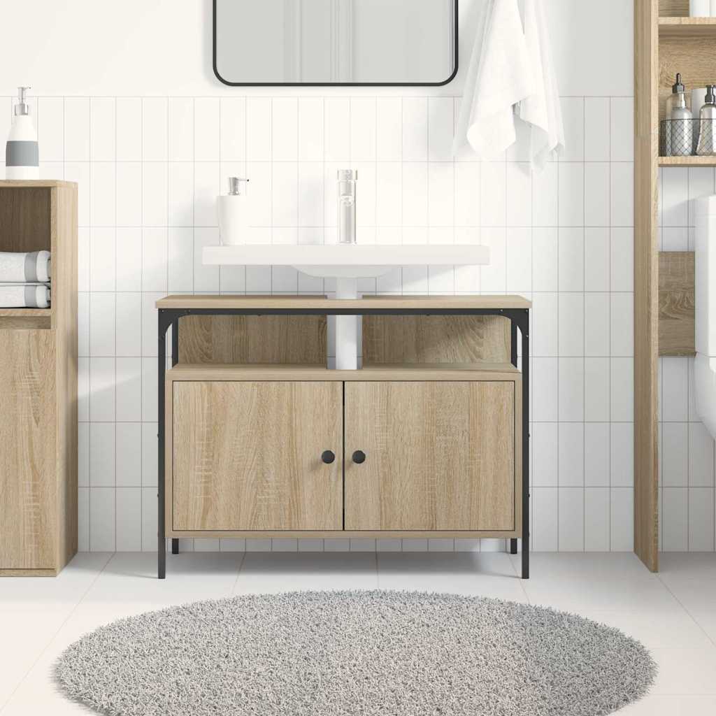 Badezimmer Waschbecken Schrank mit Tür Braun 80 x 30 x 60 cm