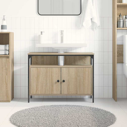 Badezimmer Waschbecken Schrank mit Tür Braun 80 x 30 x 60 cm