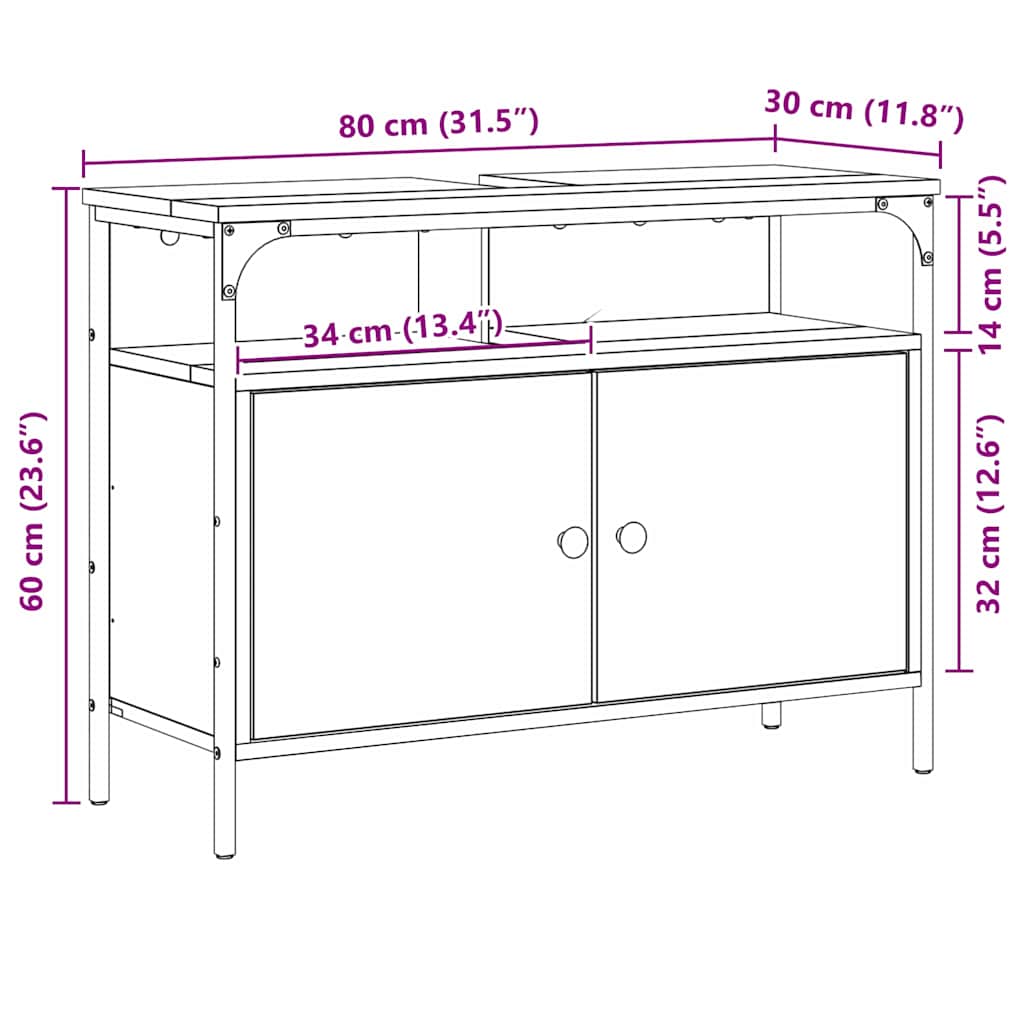 Badezimmer Waschbecken Schrank mit Tür Braun 80 x 30 x 60 cm