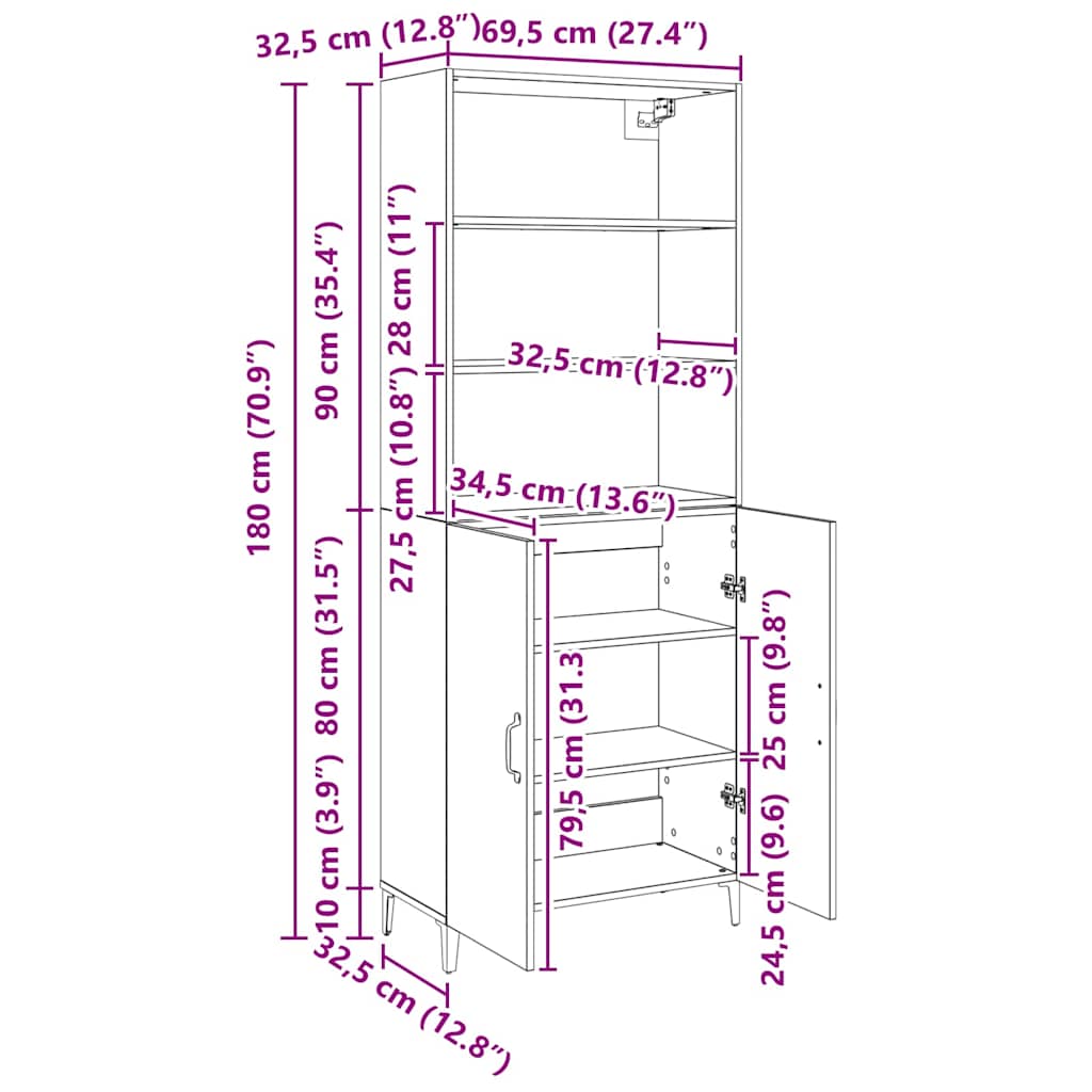 Sideboard Wandmontiert 2 pcs Schwarz Eichen-Optik Holzwerkstoff