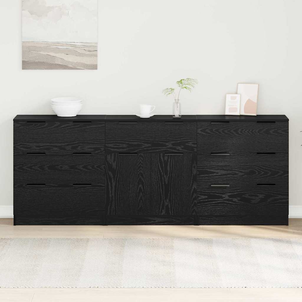 Sideboard 3 pcs Schwarz Eichen-Optik 60 x 30 x 70 cm