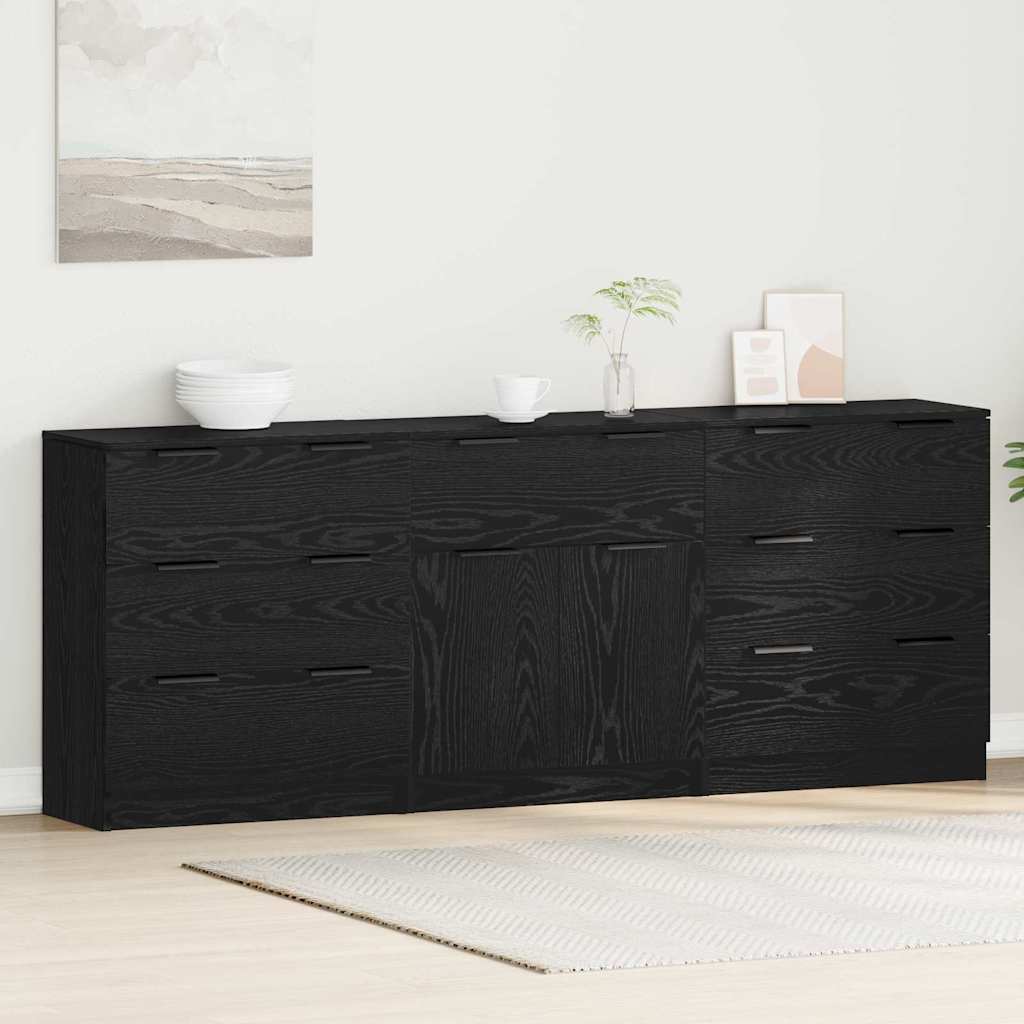 Sideboard 3 pcs Schwarz Eichen-Optik 60 x 30 x 70 cm
