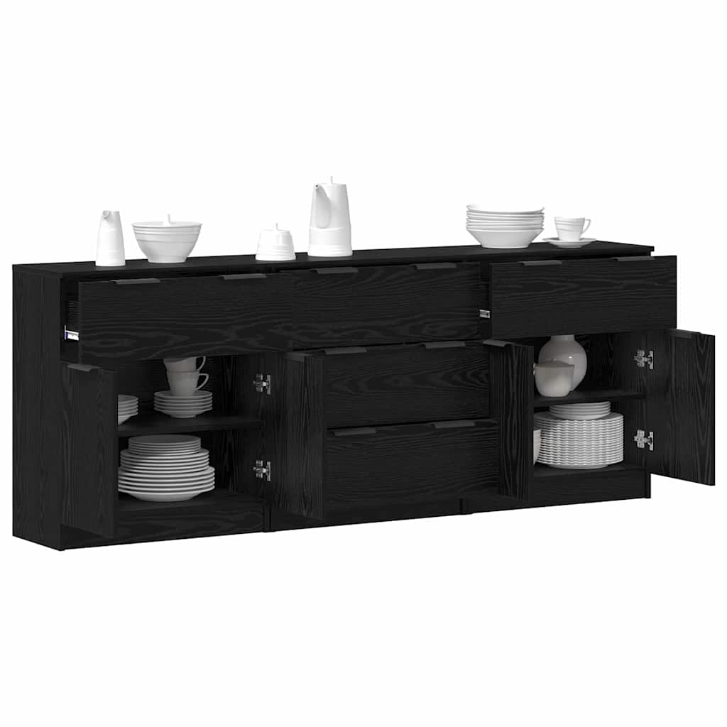 Sideboard 3 pcs Schwarz Eichen-Optik 60 x 30 x 70 cm