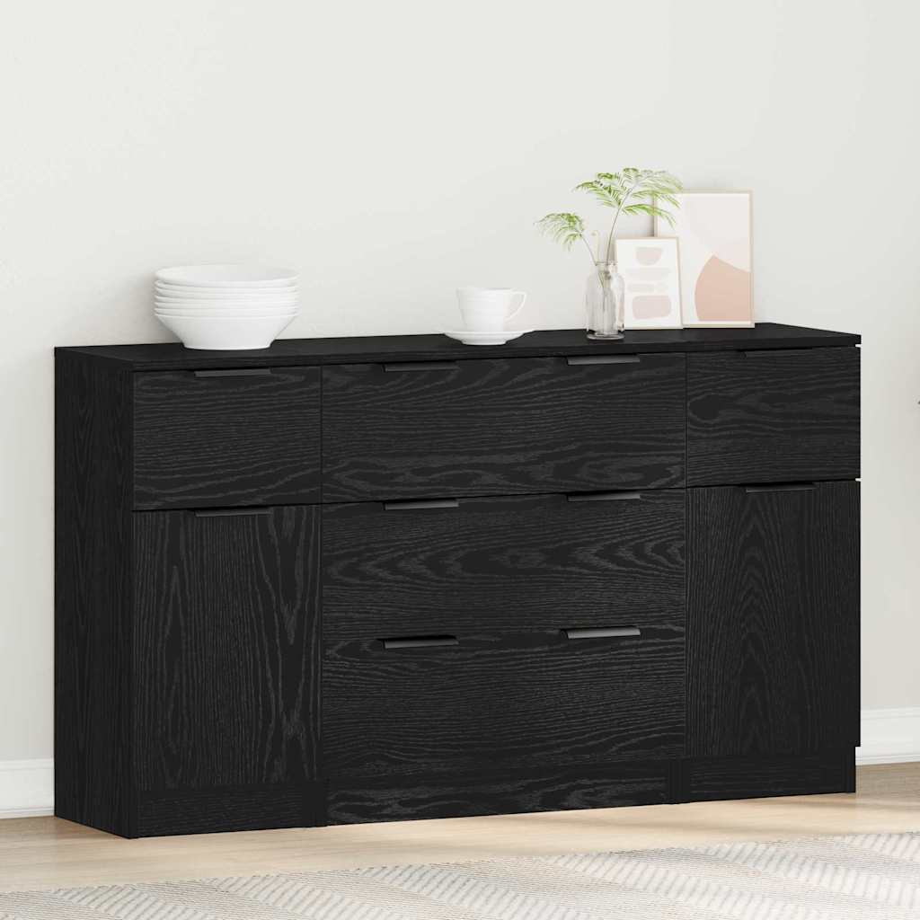 Sideboard 3 pcs Schwarz Eichen-Optik 121 x 30 x 70 cm