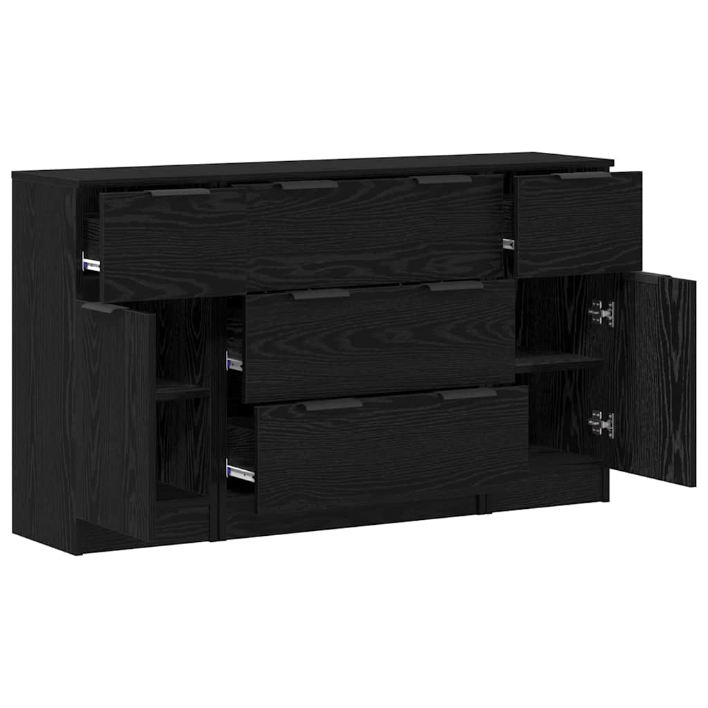 Sideboard 3 pcs Schwarz Eichen-Optik 121 x 30 x 70 cm