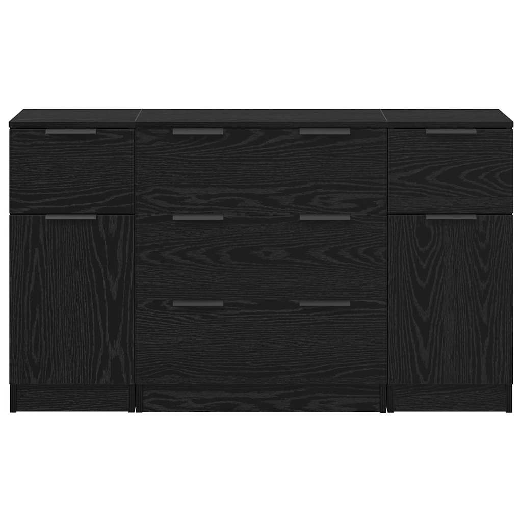 Sideboard 3 pcs Schwarz Eichen-Optik 121 x 30 x 70 cm