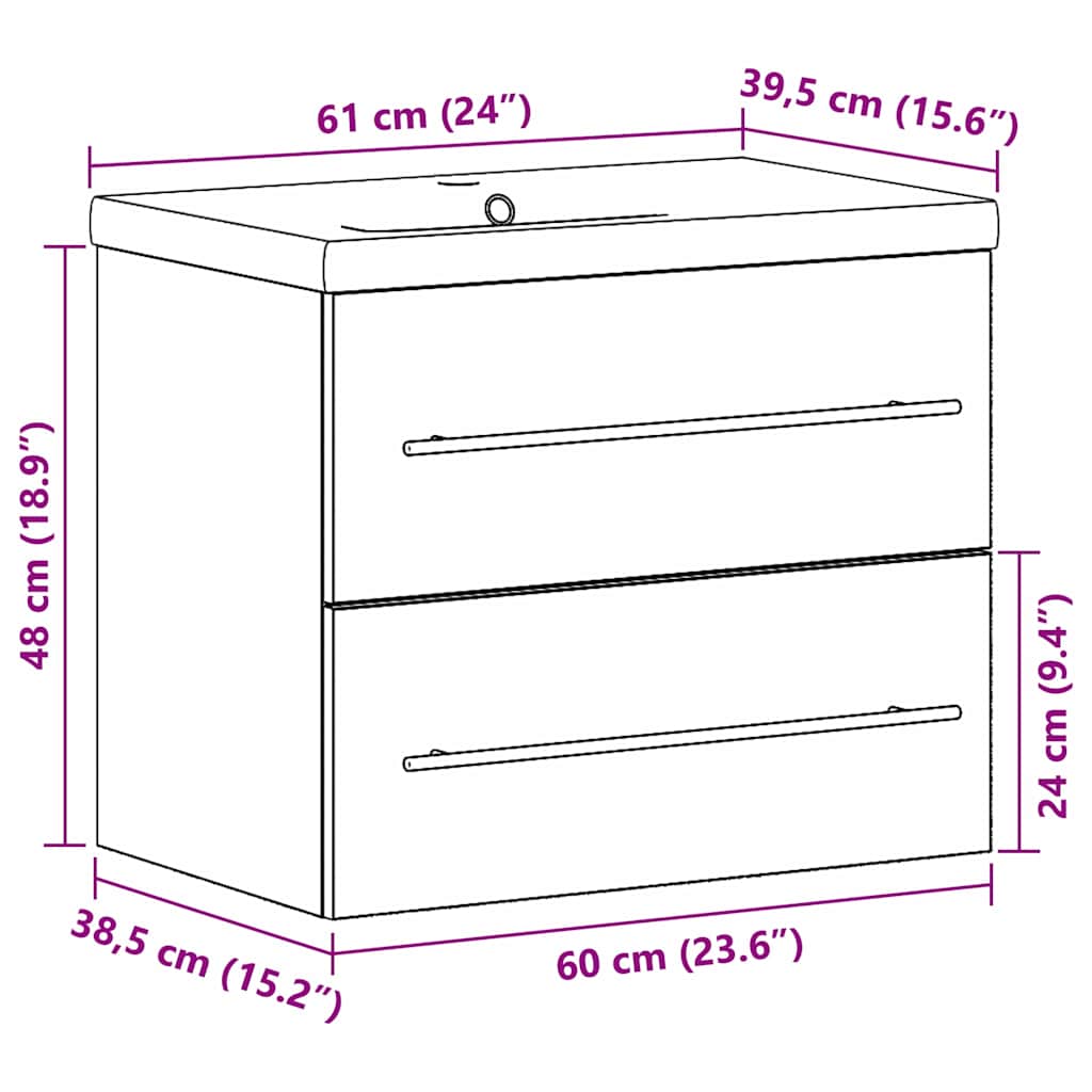 Waschbeckenunterschrank mit Becken mit Schubladen 2 pcs Altholz
