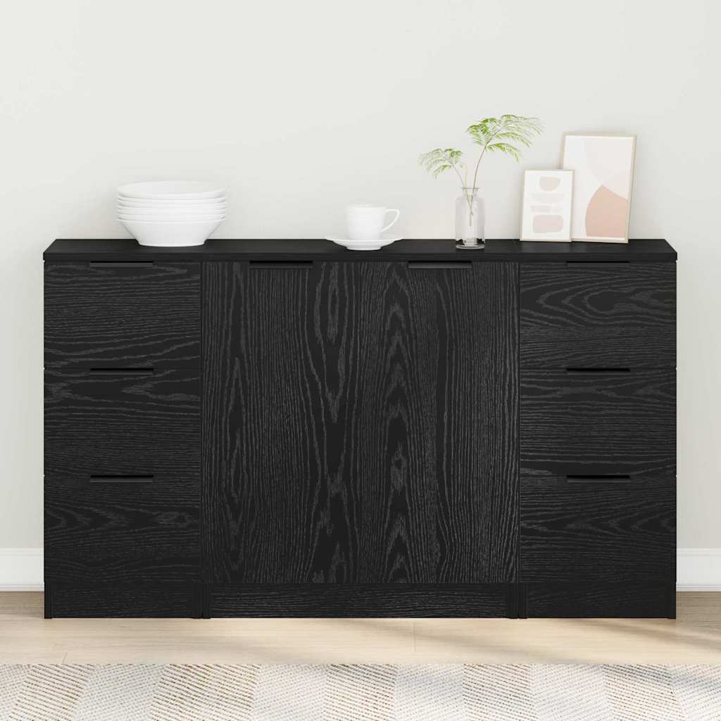 Sideboard 3 pcs Schwarz Eichen-Optik 121 x 30 x 70 cm
