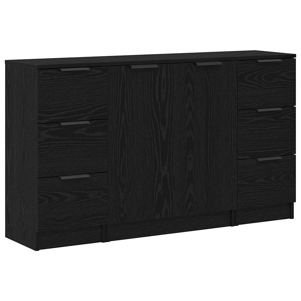 Sideboard 3 pcs Schwarz Eichen-Optik 121 x 30 x 70 cm