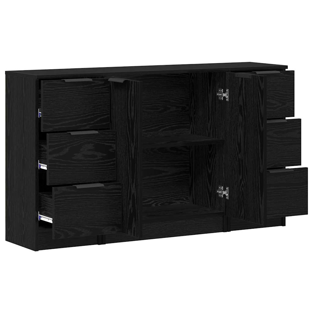 Sideboard 3 pcs Schwarz Eichen-Optik 121 x 30 x 70 cm