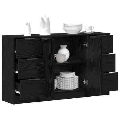 Sideboard 3 pcs Schwarz Eichen-Optik 121 x 30 x 70 cm