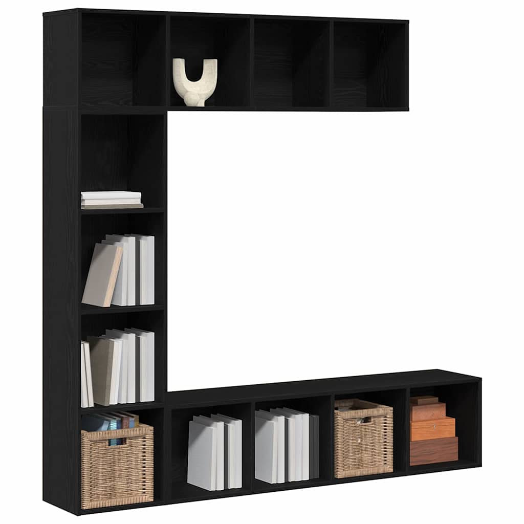 Bücherregal 3 pcs Schwarz Eichen-Optik 36 x 30 x 143 cm