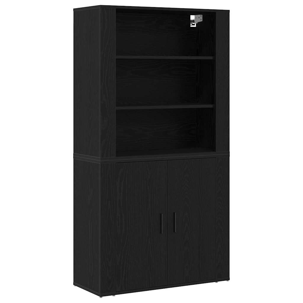 Highboard Schwarz Eichen-Optik 80 x 33 x 150 cm Holzwerkstoff