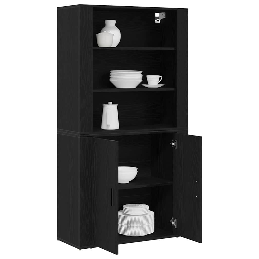 Highboard Schwarz Eichen-Optik 80 x 33 x 150 cm Holzwerkstoff