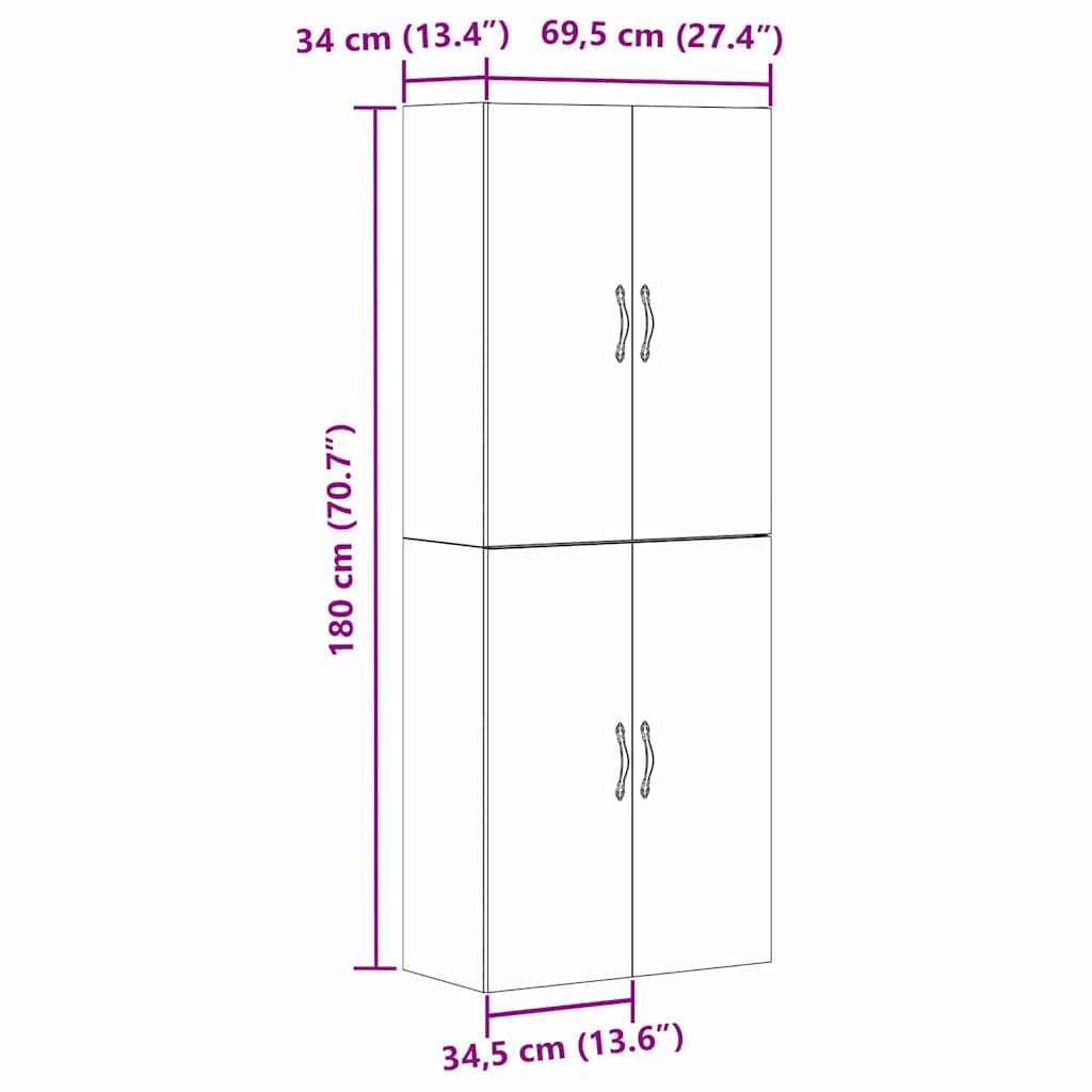 Wandschrank 2 pcs Schwarz Eichen-Optik 69.5 x 34 x 90 cm