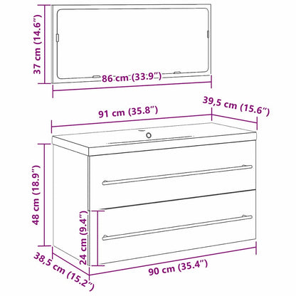 Waschbeckenunterschrank mit Becken 3 pcs Schwarz Eichen-Optik