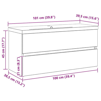 Waschbeckenunterschrank Schwarz Eichen-Optik 100 x 39 x 62 cm
