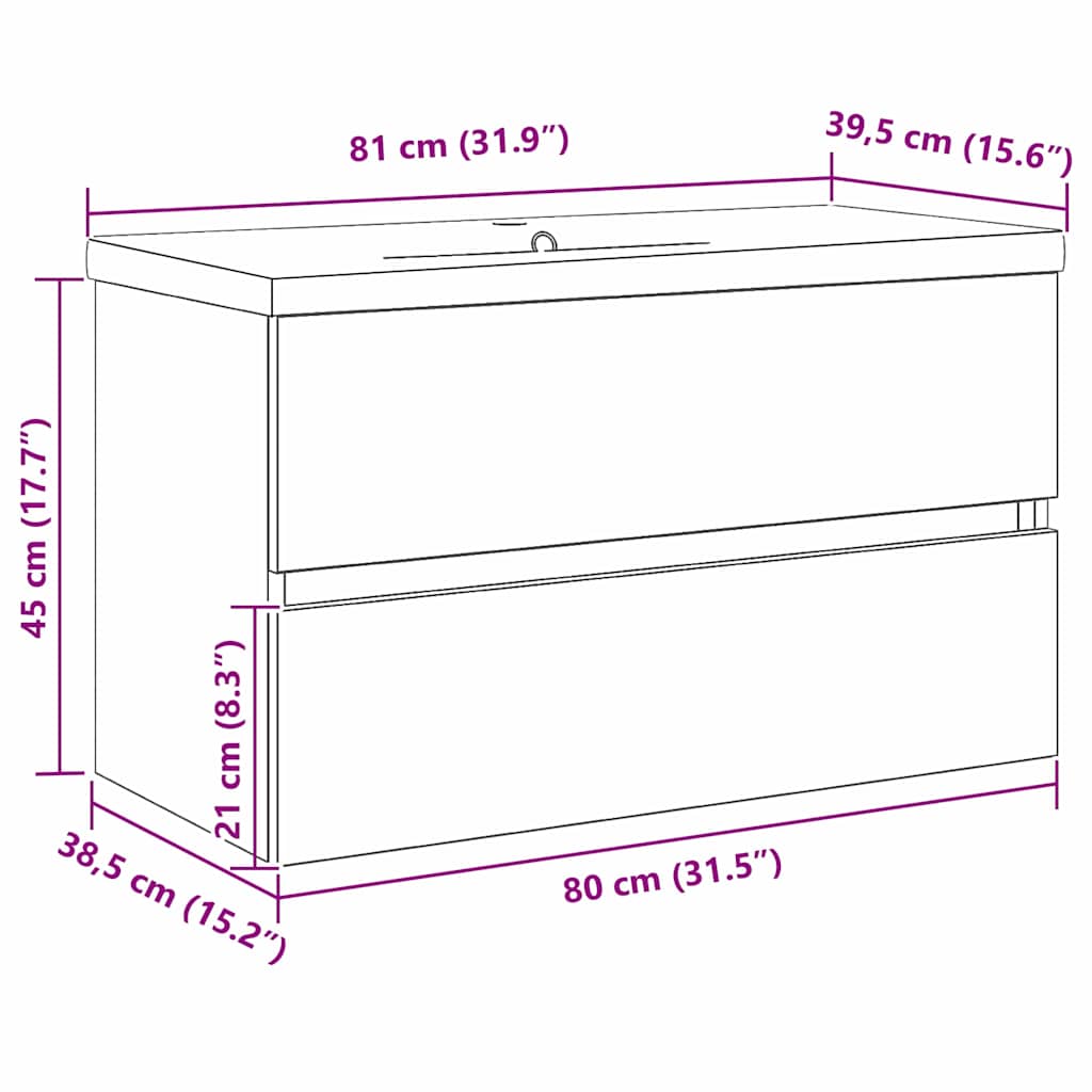 Waschbeckenunterschrank Schwarz Eichen-Optik 80 x 39 x 62 cm
