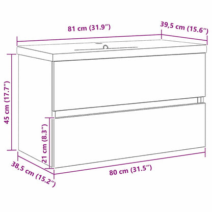 Waschbeckenunterschrank Schwarz Eichen-Optik 80 x 39 x 62 cm