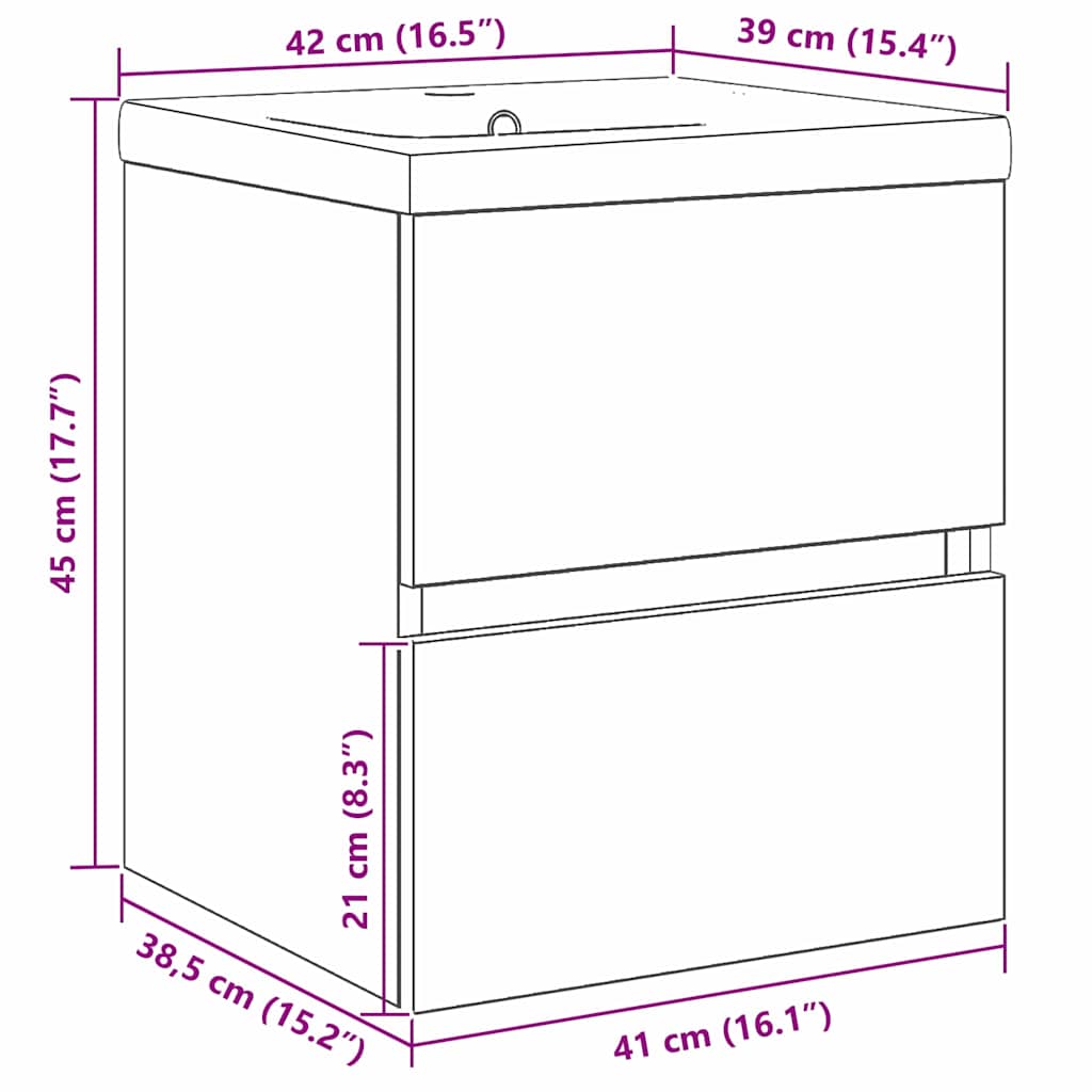 Waschbeckenunterschrank Schwarz Eichen-Optik 41 x 39 x 62 cm