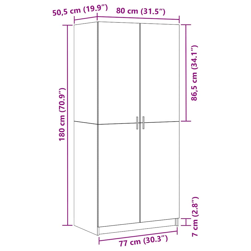 Kleiderschrank mit Tür Schwarz 80 x 51 x 180 cm Holzwerkstoff