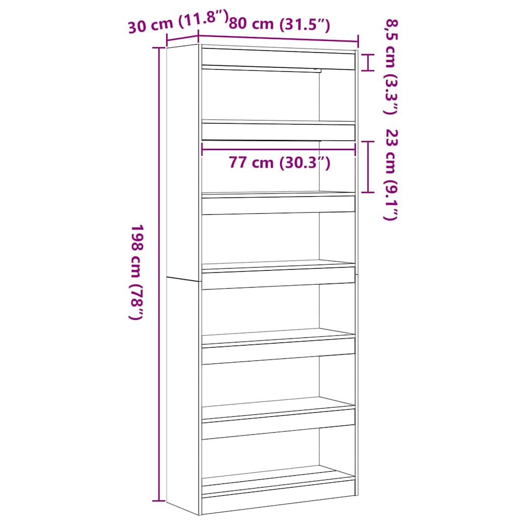 Bücherregal mit Regal Altholz 80 x 30 x 198 cm Holzwerkstoff