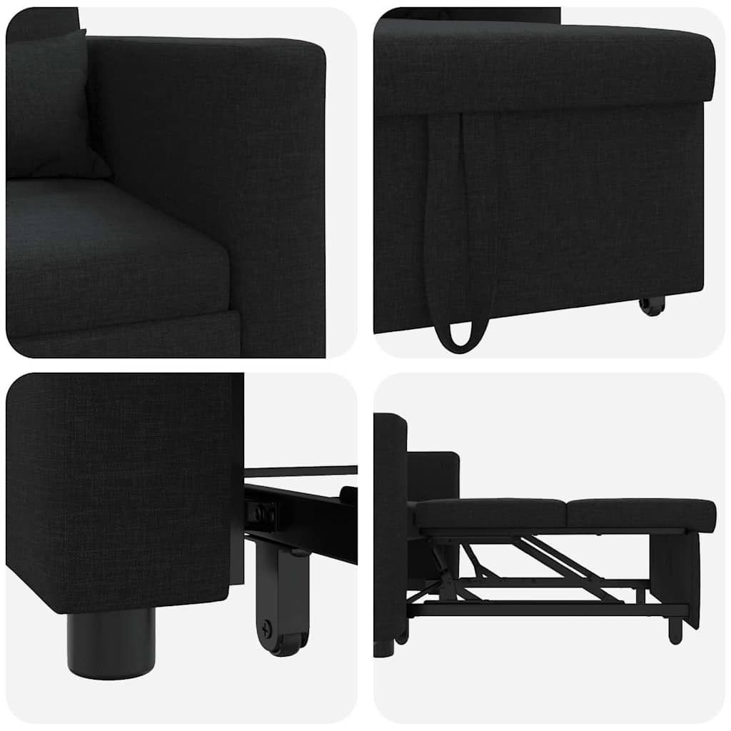 Einzel-Schlafsofa mit Rädern Schwarz 90 x 165 x 87 cm Stoff
