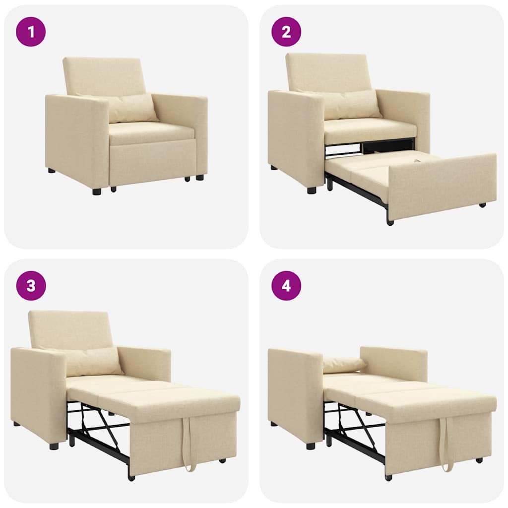 Einzel-Schlafsofa mit Rädern Creme 90 x 165 x 87 cm Stoff