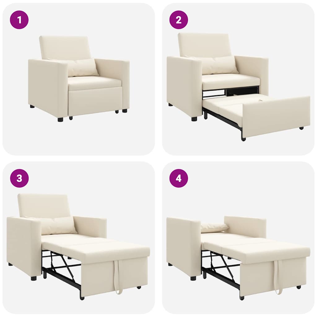 Einzel-Schlafsofa mit Rädern Cremeweiß 90 x 165 x 87 cm Stoff