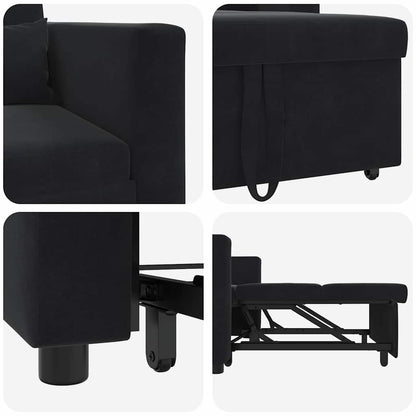 Einzel-Schlafsofa mit Rädern Schwarz 90 x 165 x 87 cm Samt
