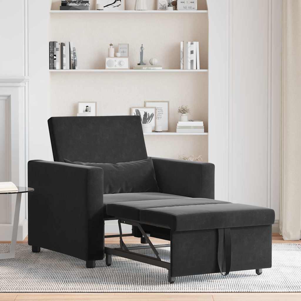 Einzel-Schlafsofa mit Rädern Schwarz 90 x 165 x 87 cm Samt