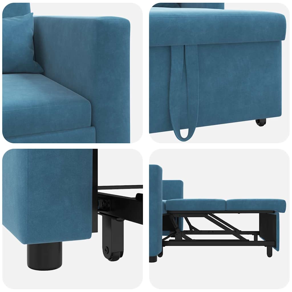 Einzel-Schlafsofa mit Rädern Blau 90 x 165 x 87 cm Samt