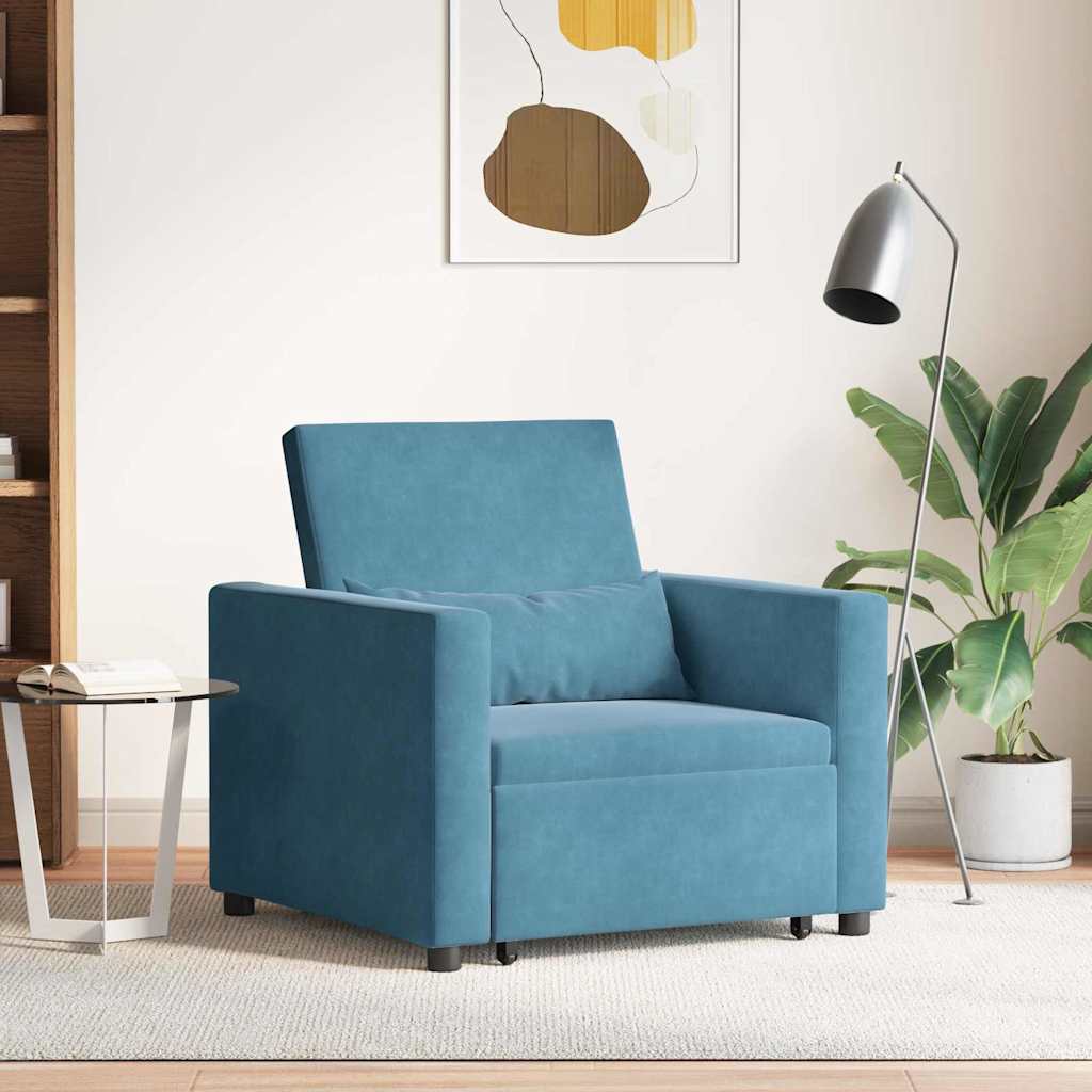 Einzel-Schlafsofa mit Rädern Blau 90 x 165 x 87 cm Samt
