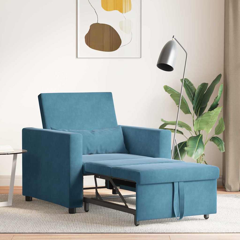 Einzel-Schlafsofa mit Rädern Blau 90 x 165 x 87 cm Samt