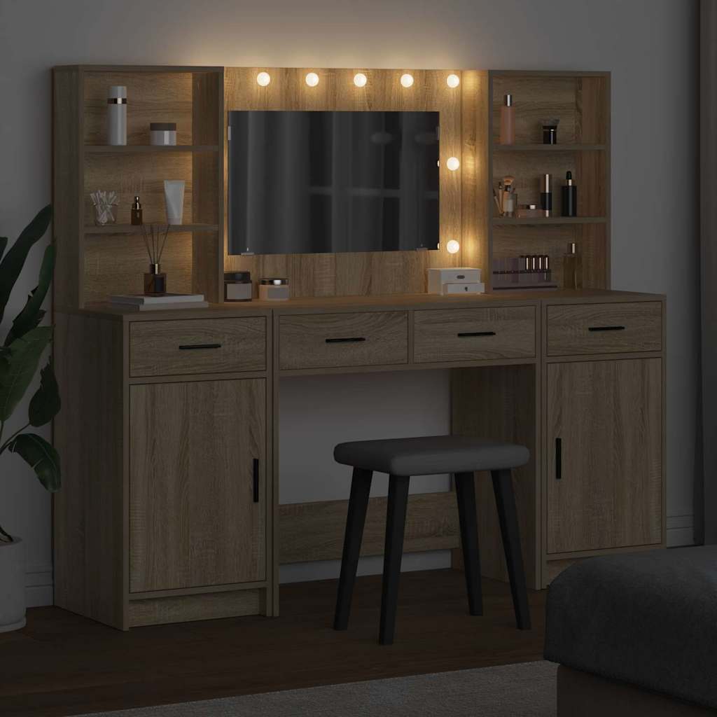 Schminktisch Set mit Tür 3 pcs Sonoma-Eiche 78,5 x 41 x 135 cm