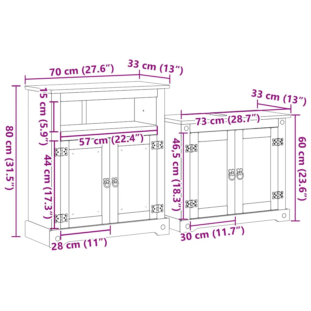 2-teiliges Badmöbel-Set &quot;Corona&quot; Massivholz Kiefer