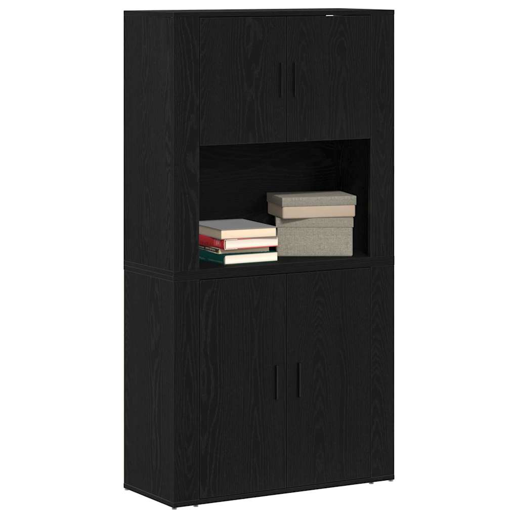 Highboard Schwarz Eichen-Optik 80 x 33 x 150 cm Holzwerkstoff