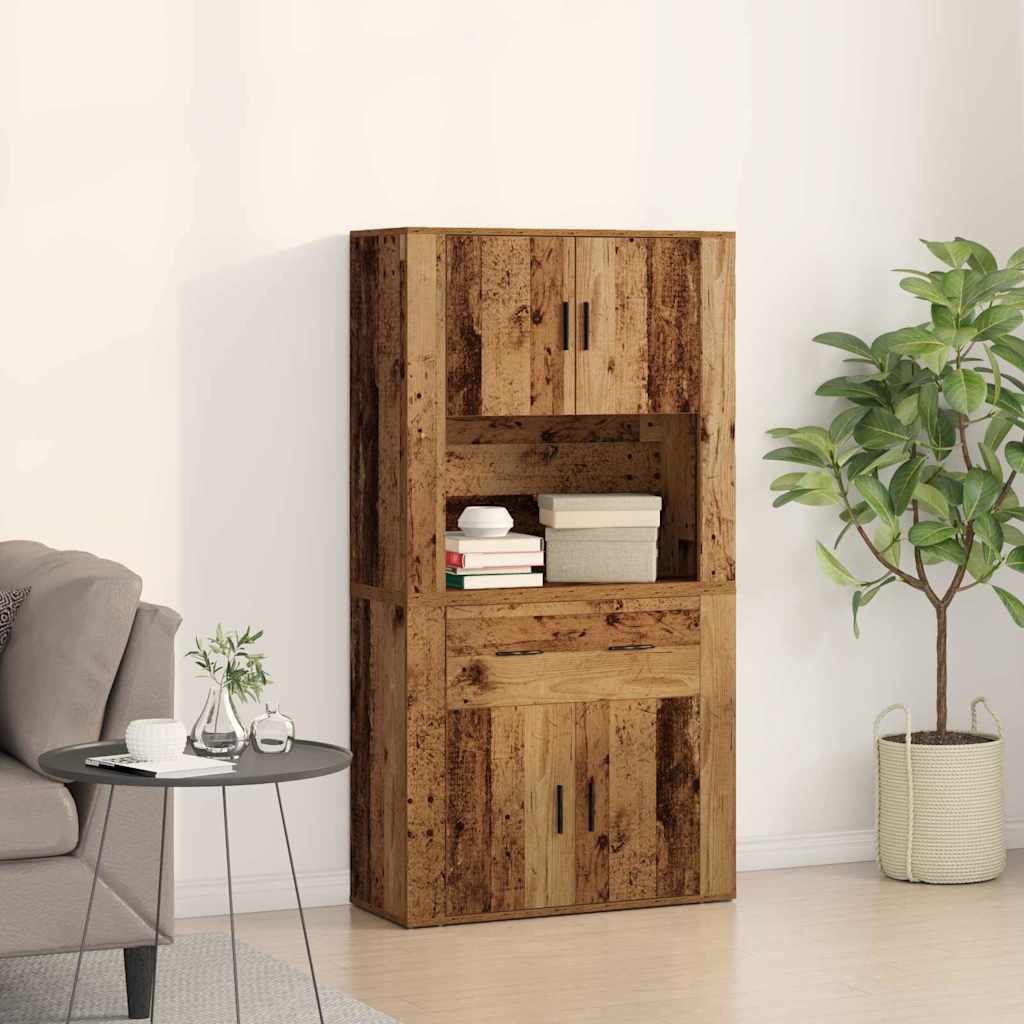 Highboard mit Schubladen Altholz 80 x 33 x 150 cm Holzwerkstoff