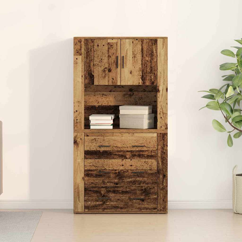 Highboard mit Schubladen Altholz 80 x 33 x 150 cm Holzwerkstoff