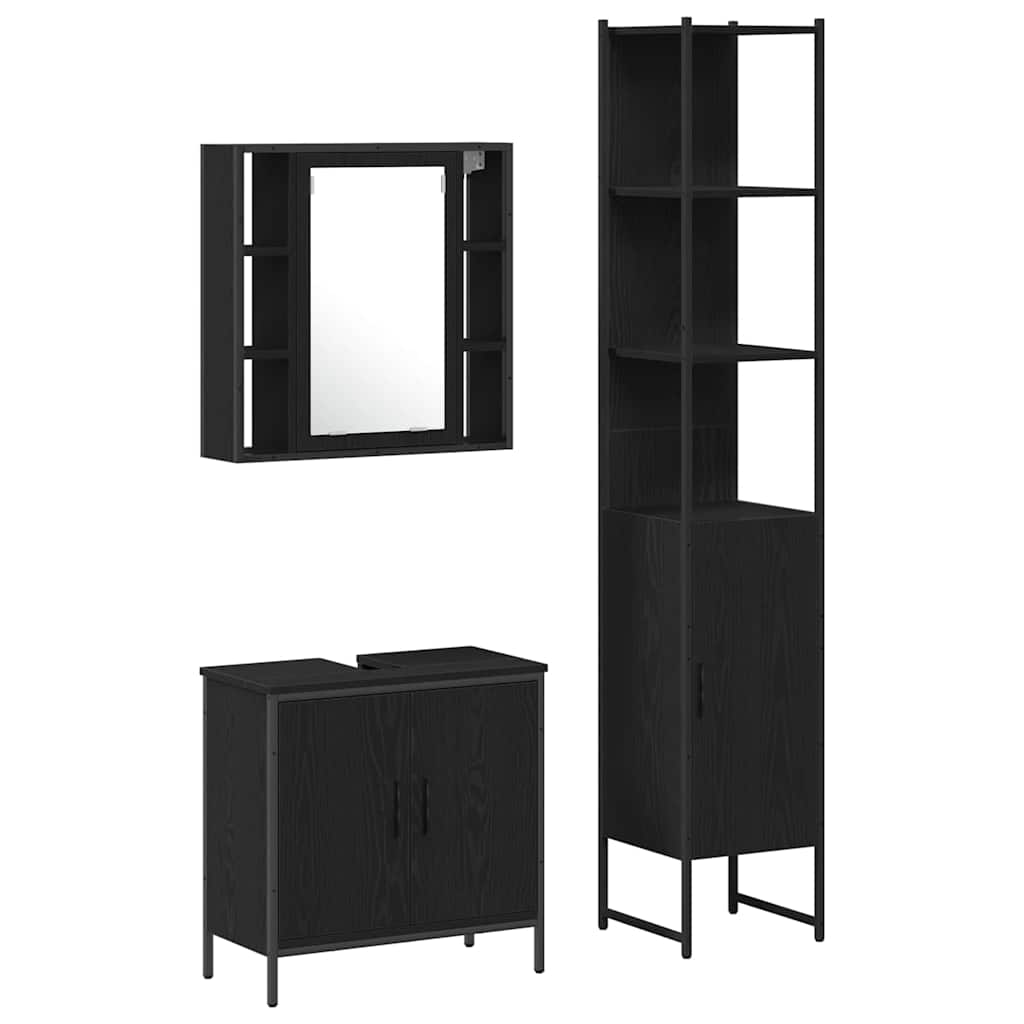 Badezimmer Waschbeckenmöbel mit Tür Schwarz 33 x 33 x 185.5 cm